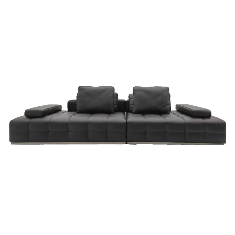 For Minimalist leather home living room straight row leather art fabric sofa four-person sofa
