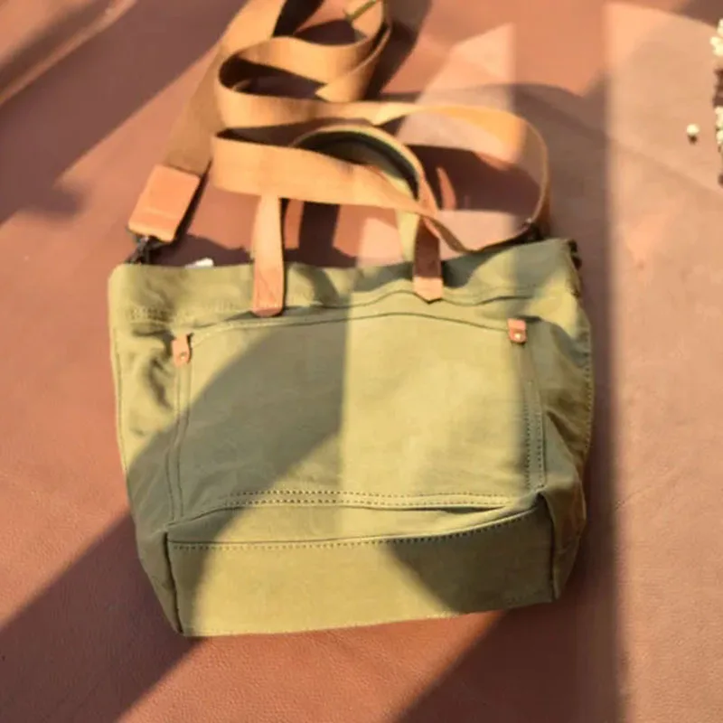 AETOO Literary Mori large bag Single shoulder Bag Crossbody bag Canvas bag with leather large capacity Tote bag Men's bag