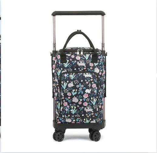 Carrito de compras de comestibles para mujer con rueda giratoria, bolsa aislante para compras con ruedas, bolsa ligera para carrito de compras de supermercado