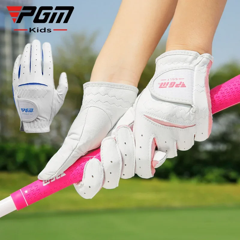 PGM 1 Pair Boys Girls Non-slip Sheepskin Golf Gloves Kids Breathable Casual Gloves Right and Left Hand Sports Golf Mittens