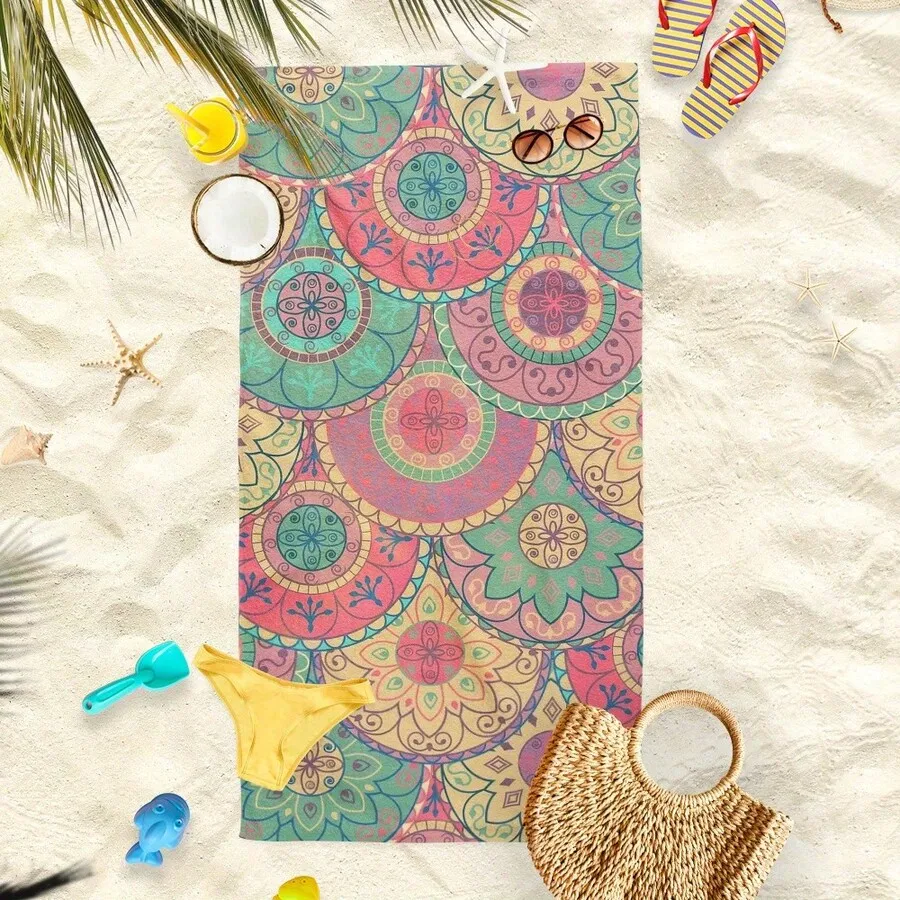 

Vibrant Mandala Beach Towel Microfiber Quick Dry Soft Absorbent Adult Size 70x140cm