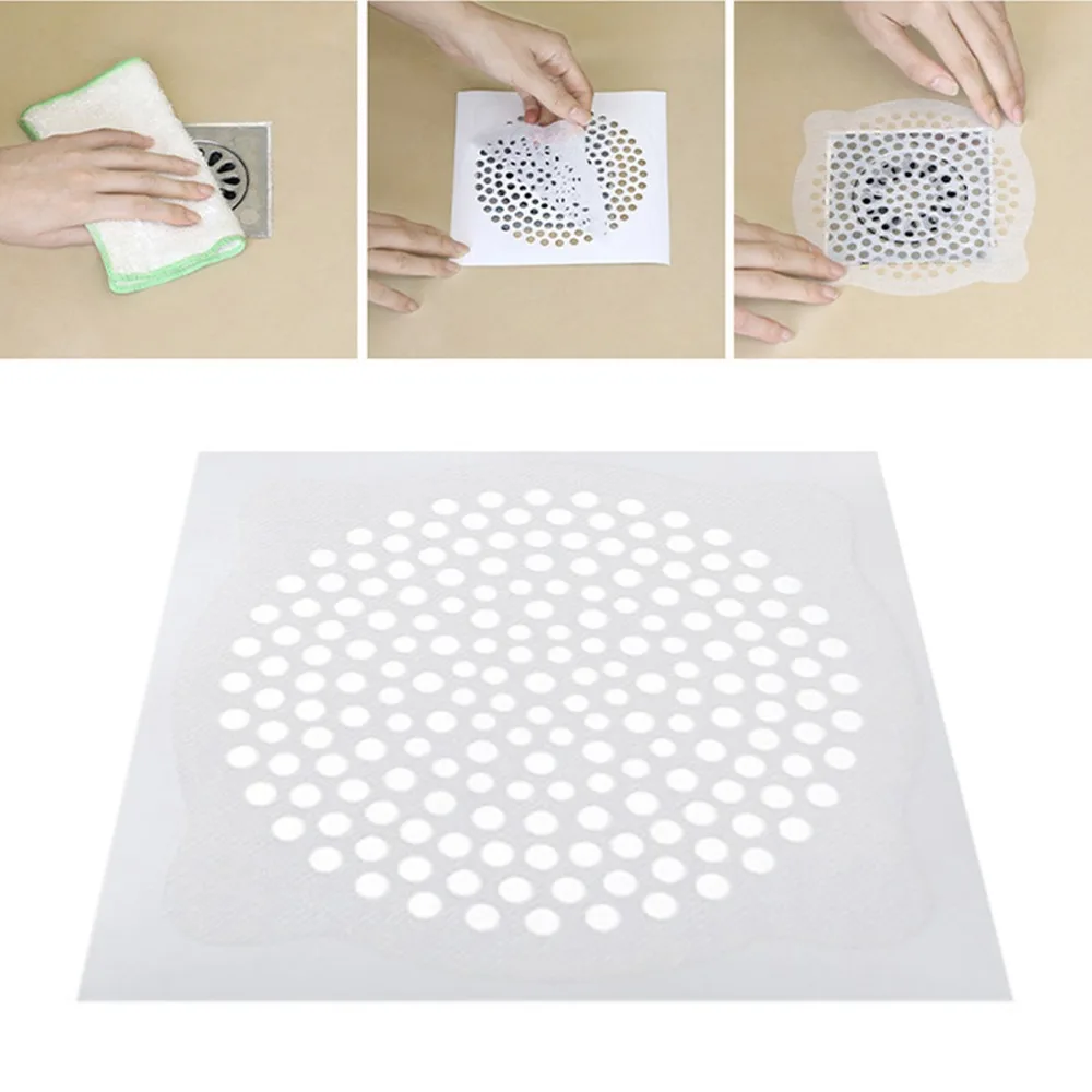 15 PCS Disposable Hair Catcher Nonwoven Fabric 5.91*5.91 Inch Sink Strainer Anti Blocking Stick On Shower Drain Catcher