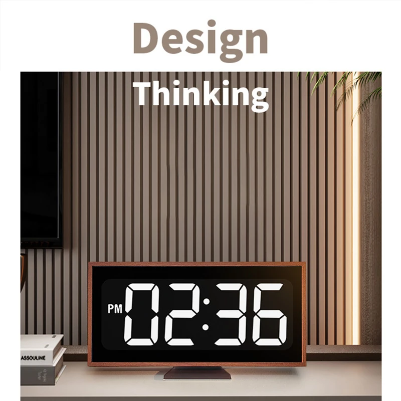 

Wooden Electronic LED Alarm Clock Large Screen Voice Control Multi-Function Desktop Decor For Office Home