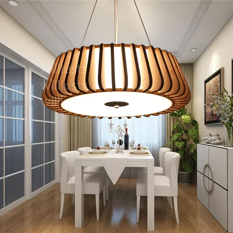 Handmade Bamboo Pendant Lamp Wood Suspension Light Modern Nordic Cake Pastoral Hotel Bedroom Cafe Hanging Ceiling Chandelier