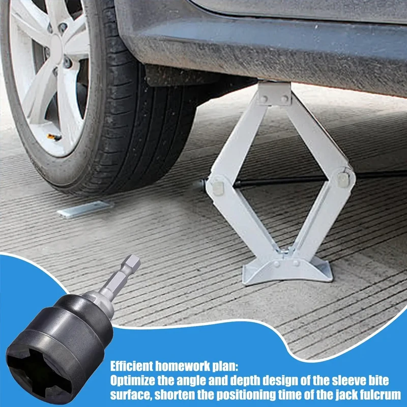 Car Scissor Jack Socket Wrench Set - Heavy-Duty Carbon Steel Drill Adapter For Auto Repair Quick Change Tool