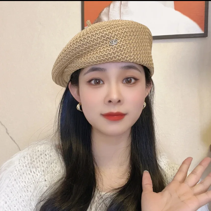 

Japanese-Inspired Designer Asymmetrical Beret - Crochet Structured Artist Hat, Fashionable Retro Headwear for Women