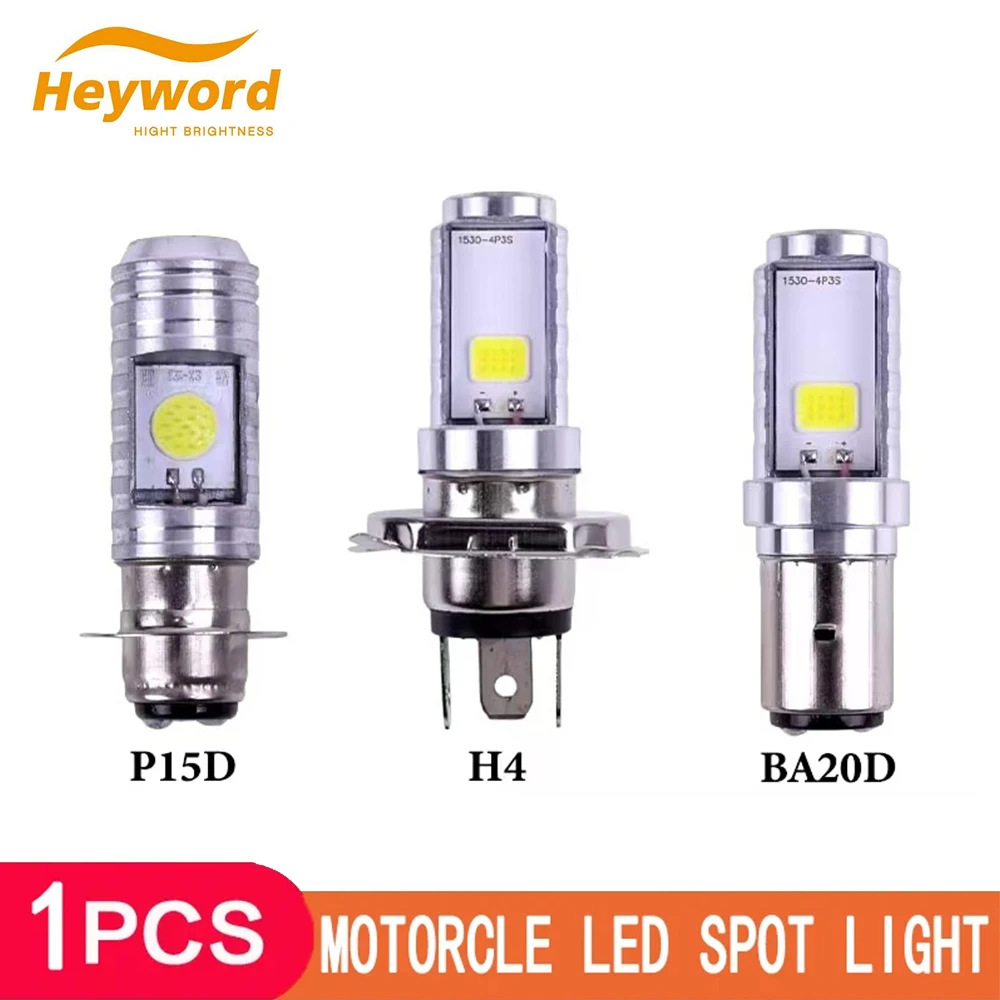 Motocicleta Farol Lâmpadas LED, Faróis de nevoeiro, 2 Lados COB Branco, 6000K, Hi Lo Lamp, Acessórios Scooter, H4, H6, BA20D, 12V