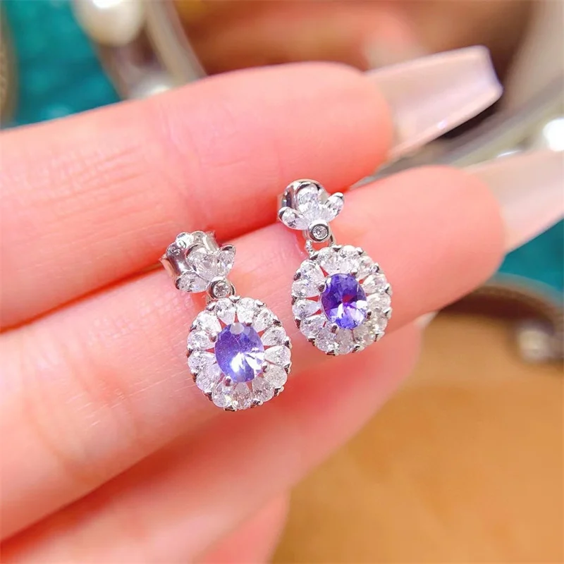 

S925 Silver Genuine Gemstone Natural Tanzanite Drop Earrings Fashion Women Female Jewelry with Certificate