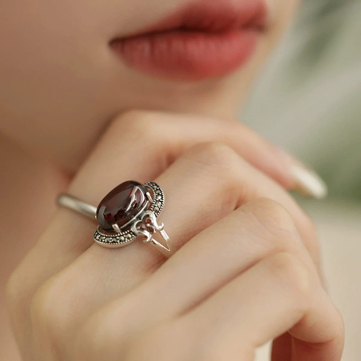 XIYANIKE Vintage Thai Silver Red Stone Adjustable Finger Rings For Women Fashion New Female Jewelry Valentine Day Gift Party