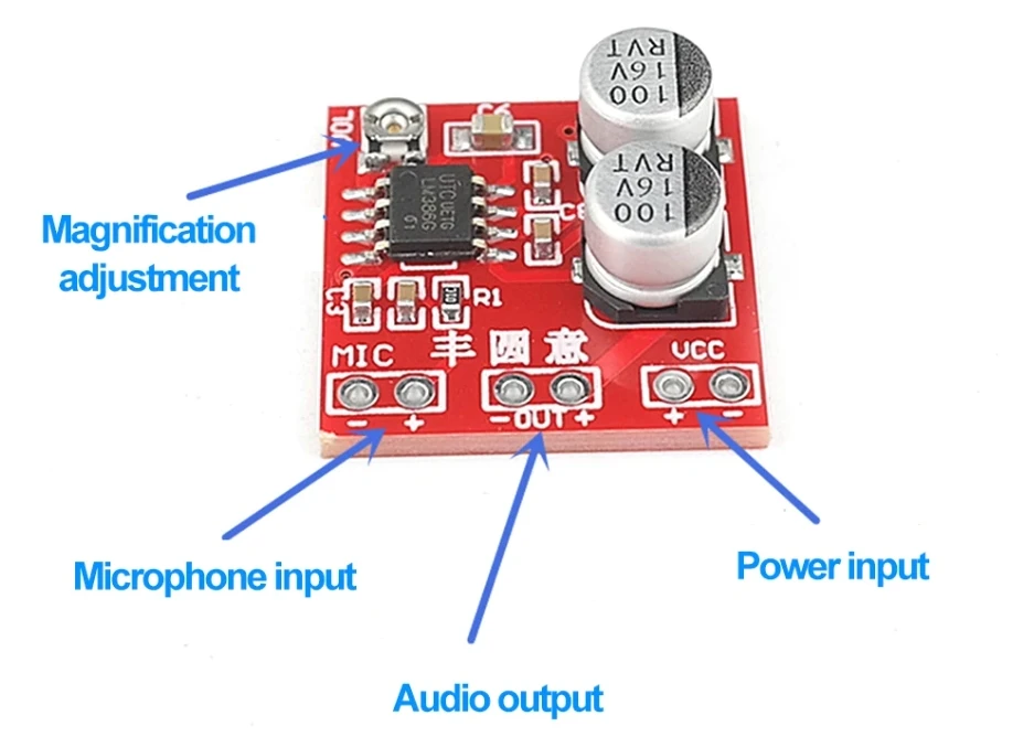 LM386 Elektret-Mikrofon-Audioverstärkerplatine DC 4-12V 20X-200X Einstellbare Verstärkung Kopfhörer-Lautsprecher-Verstärkermodul – Detail 1