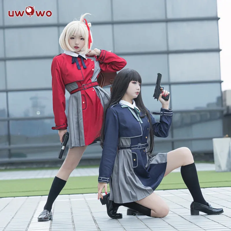 qq28LQUWOWO أنيمي ليكوريس نكص زي إينوي تاكينا تأثيري الزي الموحد فستان كامل أزياء الهالوين