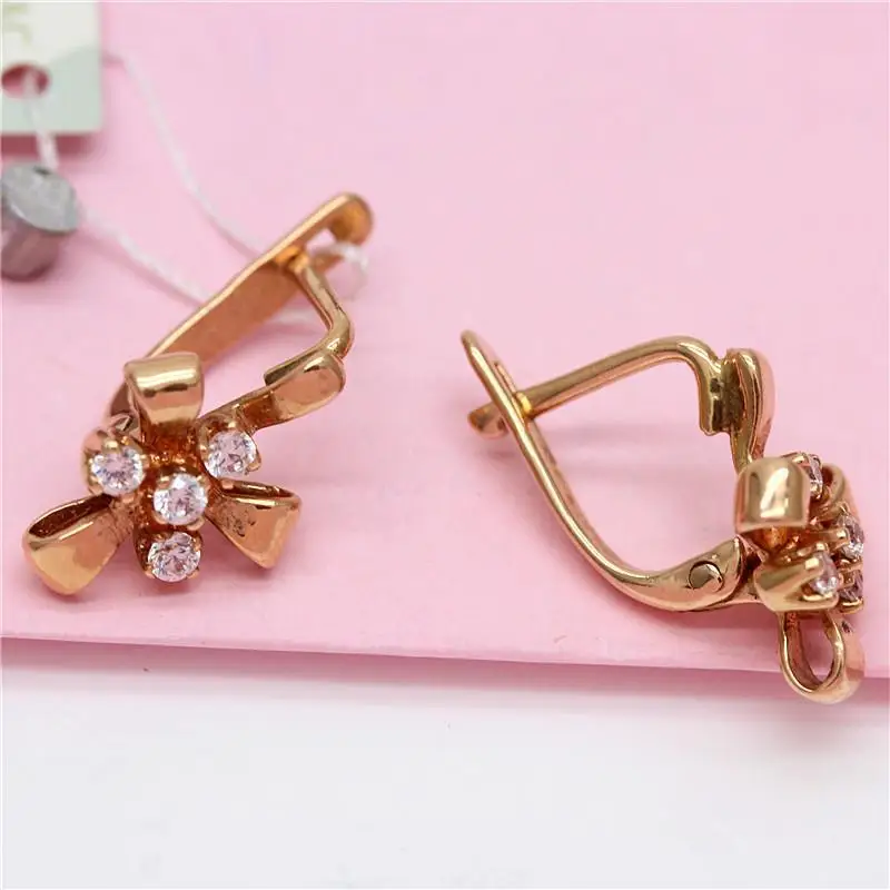585 Purple Gold Earrings for Women Fashion Plated 14K Rose Gold Inlaid Crystal Bowknot Earings Classic New in Jewelry 4
