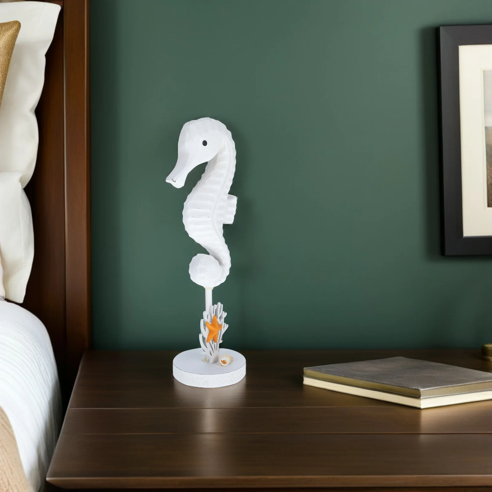 Ocean Animal Wood Sculpture Decor Featuring Lifelike Seahorse Coral Design Ideal for Beach House Living Room Desktop Seaside