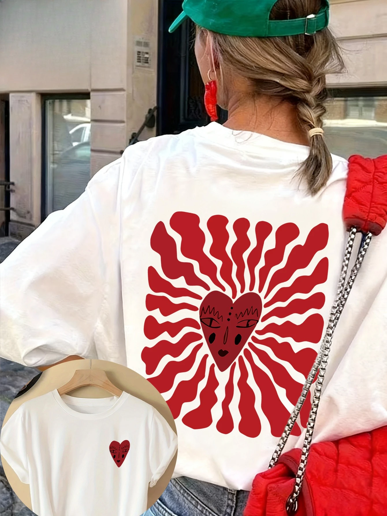 Abstract Heart Face T-Shirt Women Aesthetic Sunbeam Graphic Tee Summer Short Sleeve Harajuku Streetwear Casual Female Tops