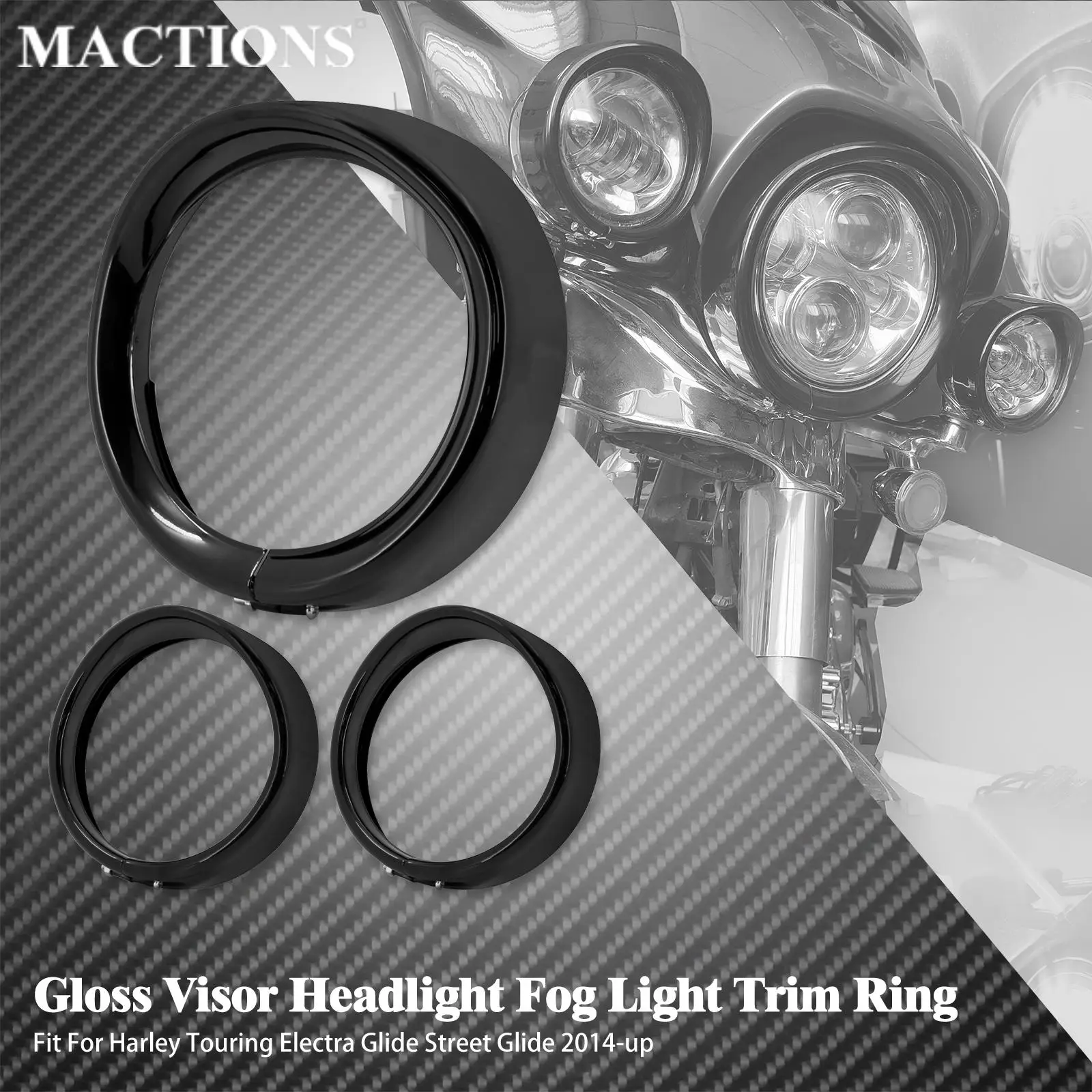 

Motorcycle Visor 7" LED Headlight Bezel 4.5" Fog Light Lamp Trim Ring For Harley Touring Road King Street Electra Glide 2014-23