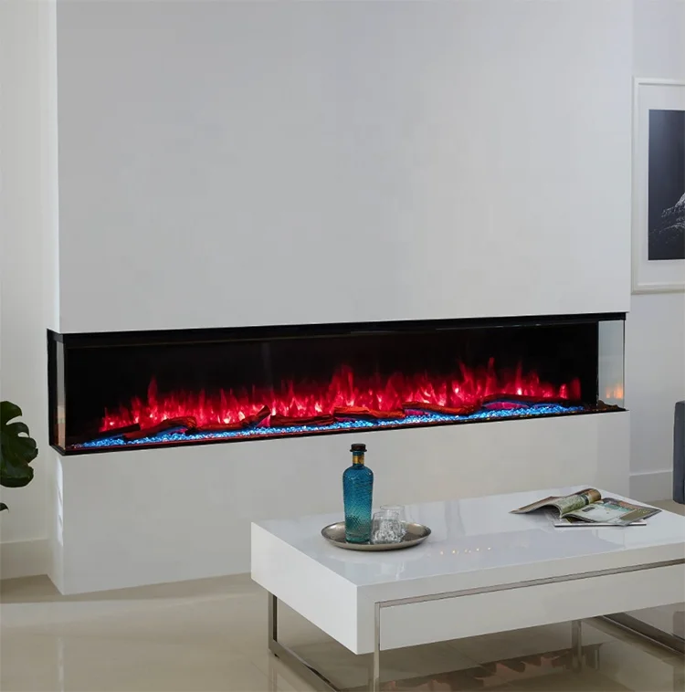 Modern 3 Sided Fireplace 72inch Electric Fireplace Flame Heater Insert Electric 72 Inch Fireplace Linear 7 Colors Black Housing