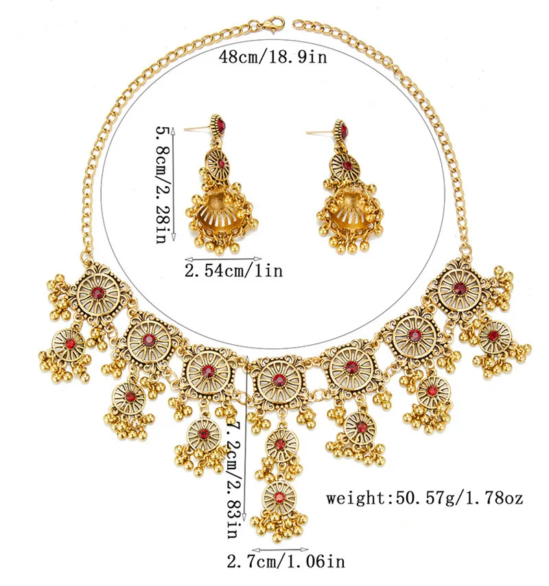 Vintage creux brillant fleur pendentif collier boucles d'oreilles pour femmes ethnique métal perles gland ensemble de bijoux cadeau bijoux femme