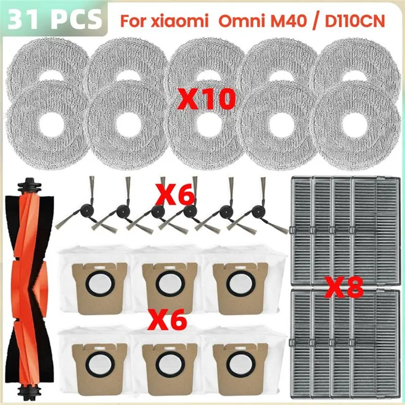 ABVG-For Mijia Omni M40 / D110CN Vacuum Parts Main Roller Side Brush Hepa Filter Mop Cloth Dust Bag Accessories