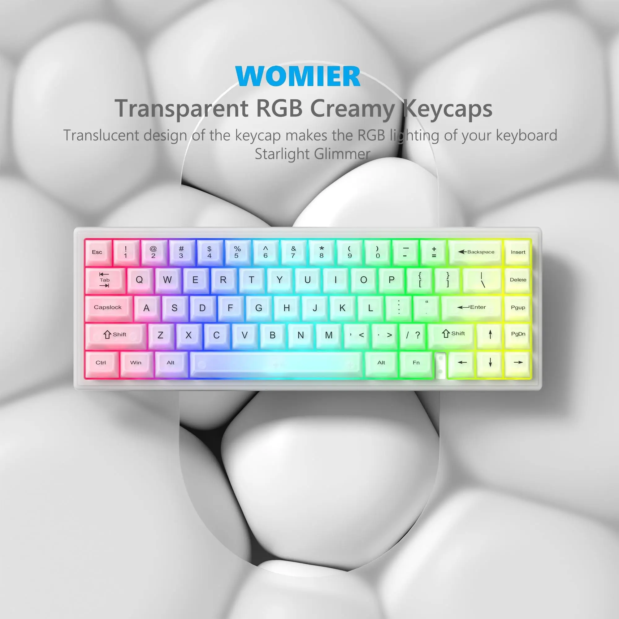

White Foggy Crystal Ceramic PC Keycap MDA Profile Transparent Clear RGB Backlit Keycaps 115 Keys for MX Switches Gamer Keyboard