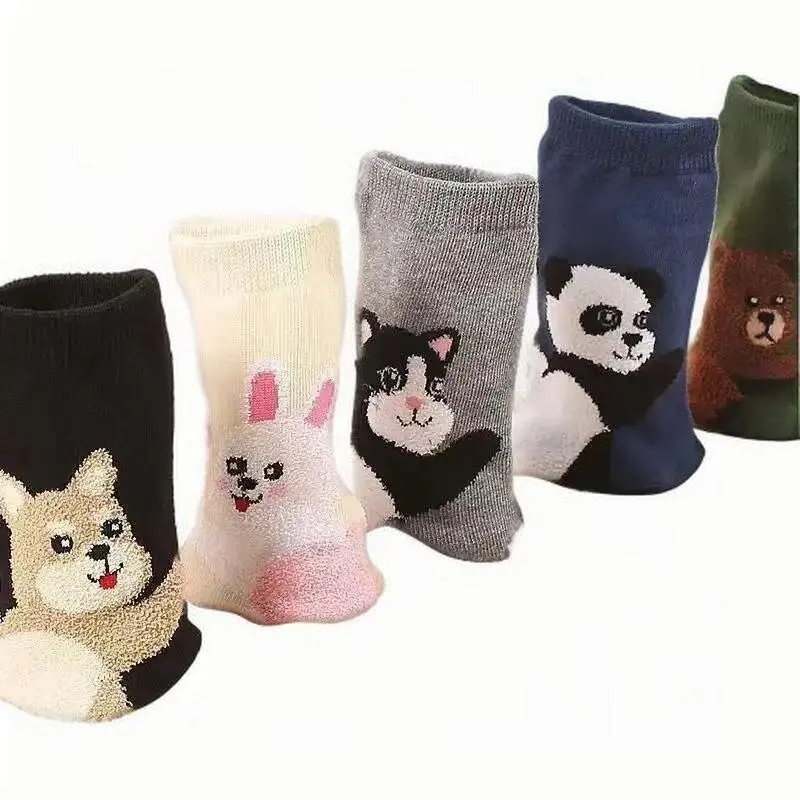 

10 пар носков для девочек, носки с буквами животных, кролик, щенок, котенок, стиль Харадзюку, толстые и теплые