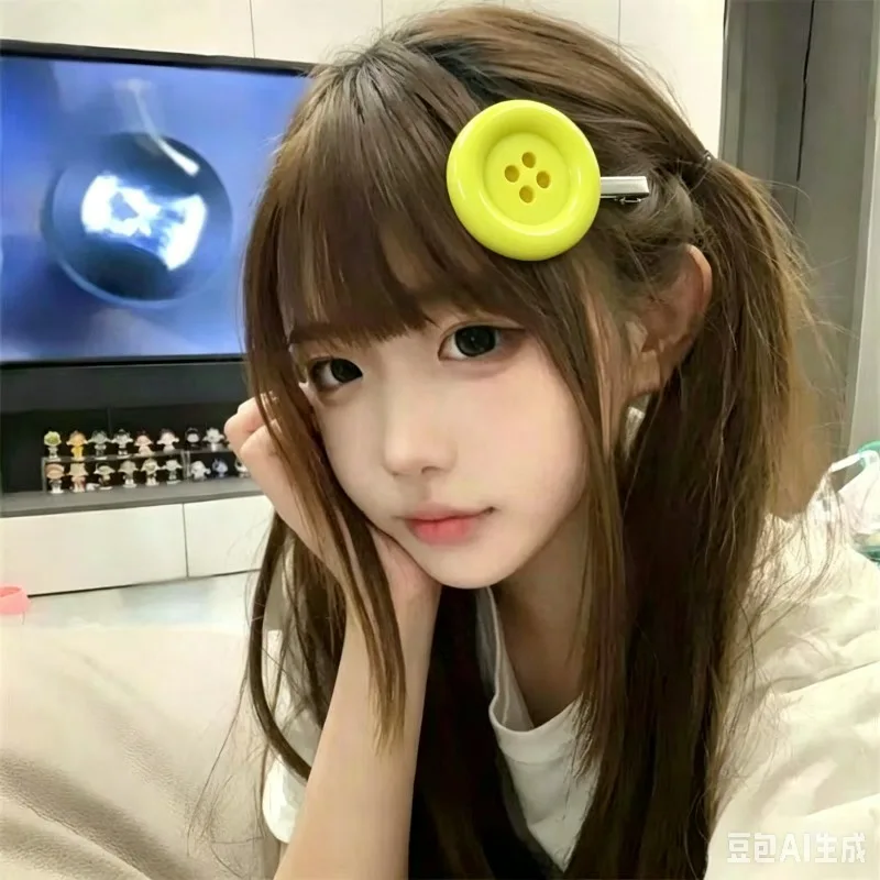 1/4Pcs Dopamine Large Button Hair Clip Harajuku Headwear Decor Kawaii Bangs Side Clip Women Fashion Button Hair Clips Hairpins