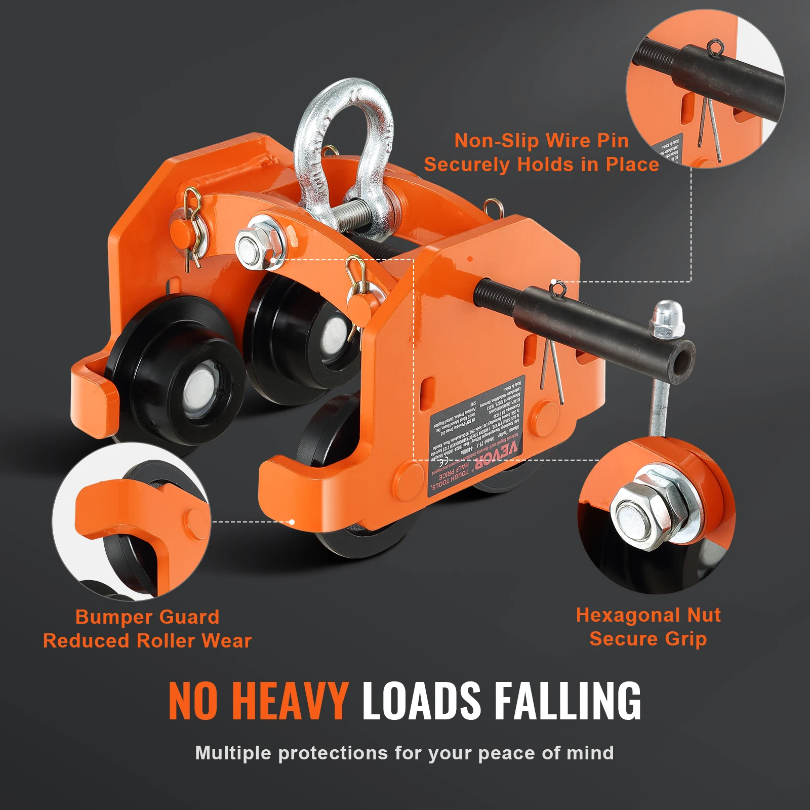 VEVOR 4400lbs/2T Push Beam Trolley with Dual Wheels Alloy Steel Garage Hoist for Straight Curved I Beam Flange Width 2.8\