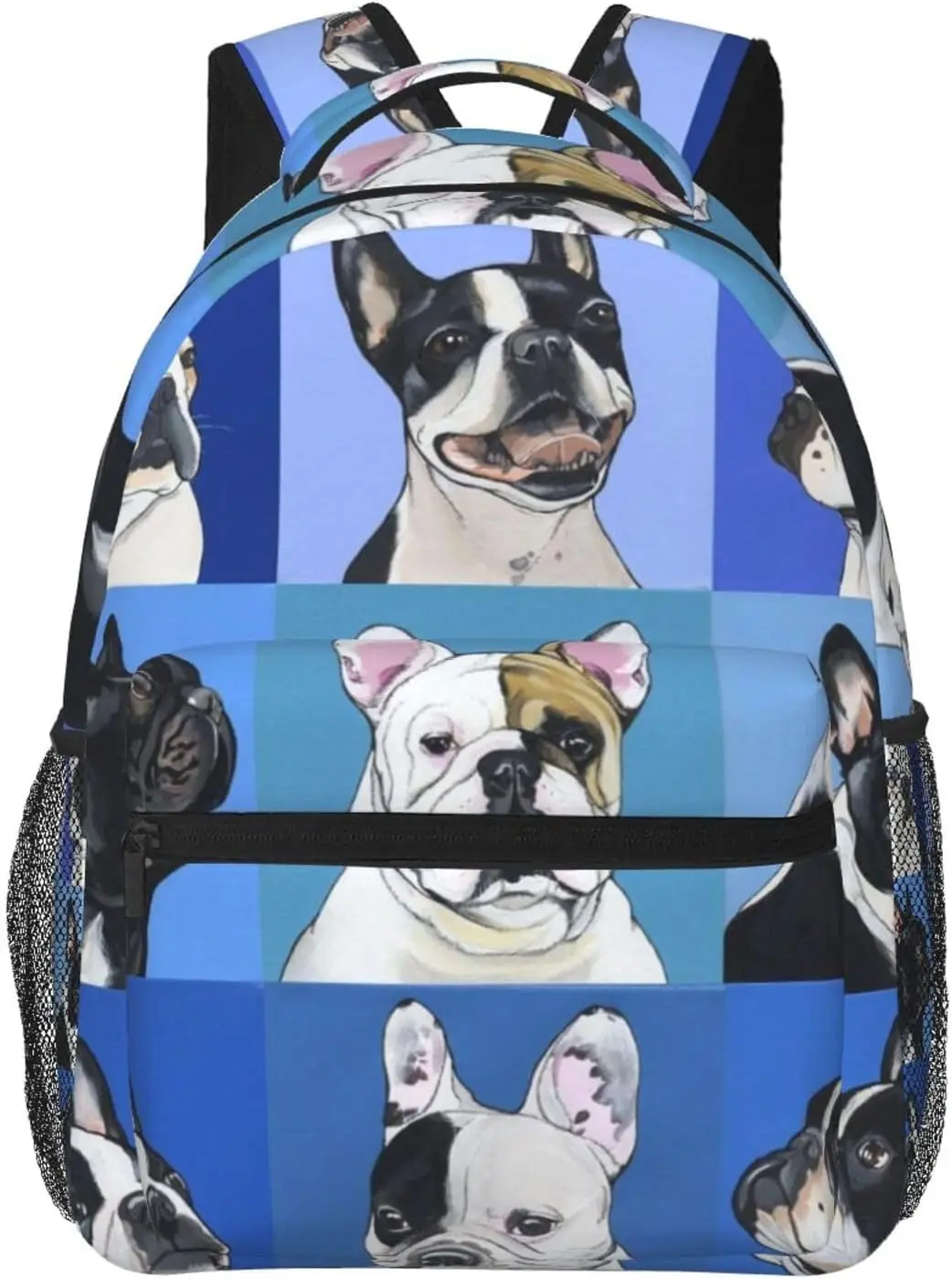 Durable Polyester French Bulldog Boston Terrier Dog Daypack Bookbag Big   Shoulder Bag With Padded Straps for Climbing Travel