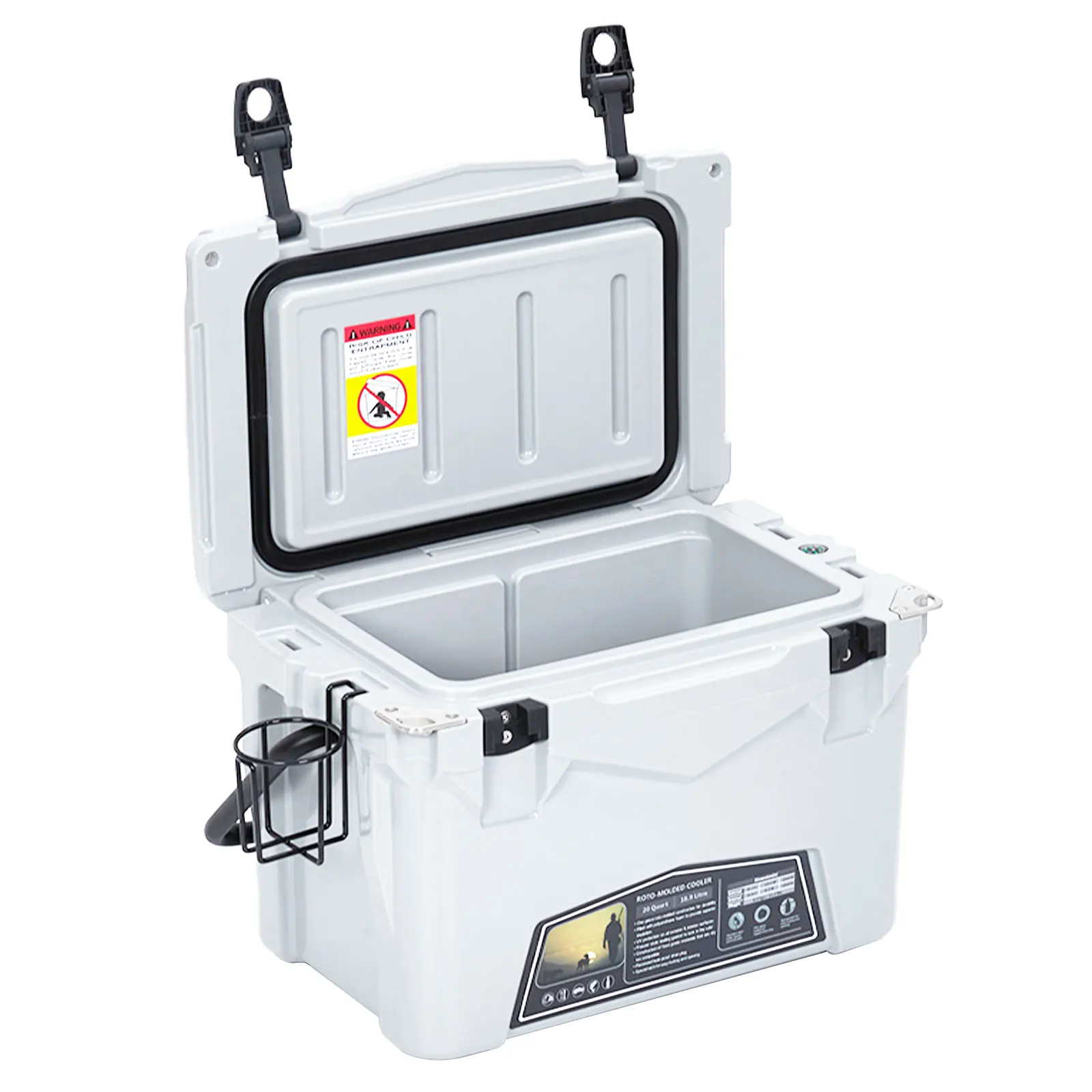 5-Day Ice Retention Rotomolded Hard Cooler Ice Chest, 25 Quart Drain Plug, Built-In Bottle Opener & Fish Ruler, Camping Beach Picnic BBQ Tailgating