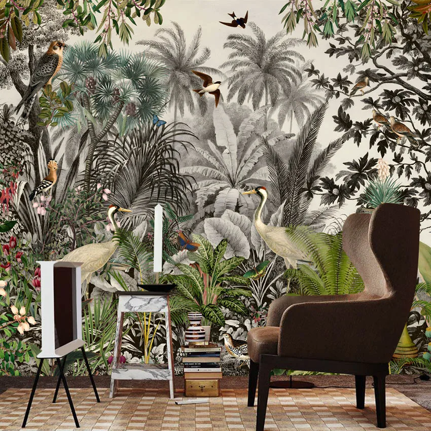 

20+ Самоклеящихся фотообоев с ботаническим рисунком джунглей и леса для гостиной, декоративные панели для дома, настенные панно для ремонта