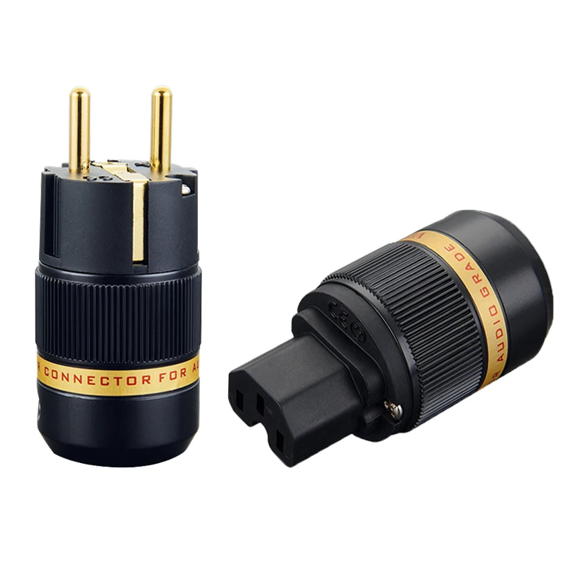 

New Viborg VE501G+VF501G EU Version 24K Gold Plated Rhodium Pure Copper IEC Power Connector Audio Power Cable EU Plug