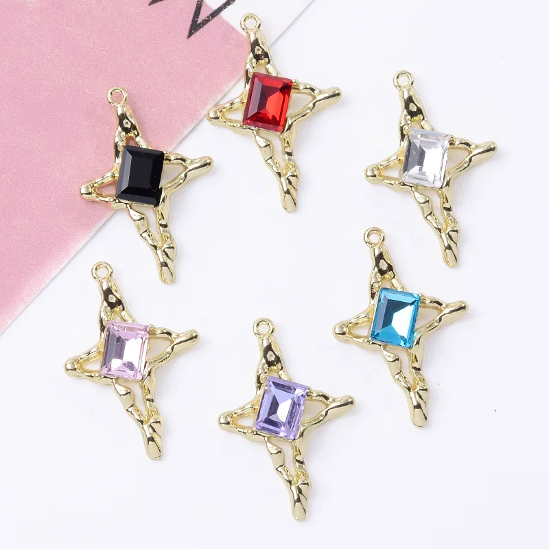 

100Pcs sets creative hollow star inlaid crystal accessories DIY handmade jewelry earrings fringed pendant spot direct supply