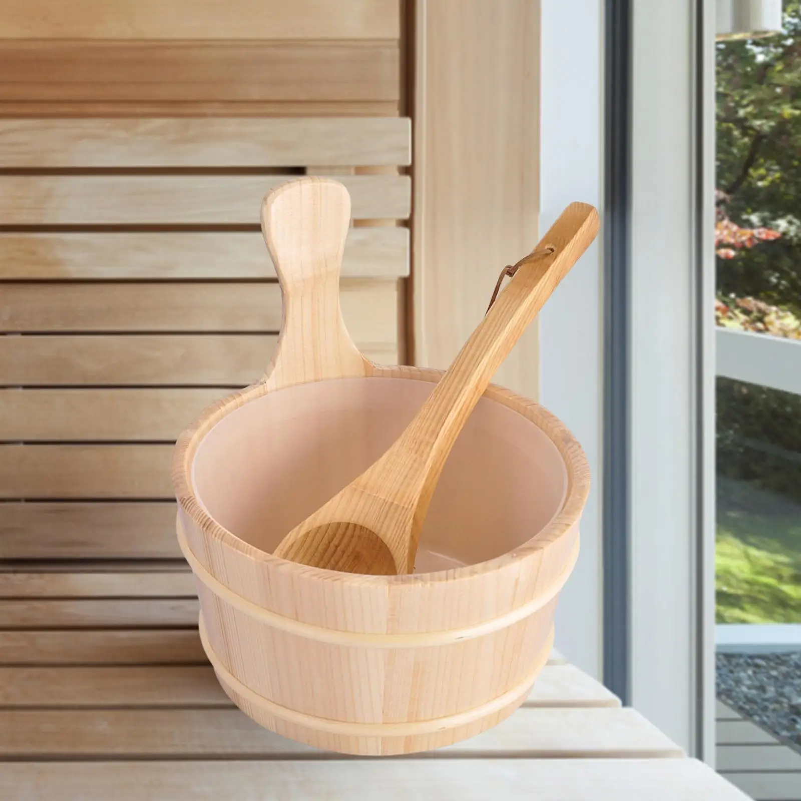 4L Wood Sauna Bucket with Ladle for Steam Room Personal Care