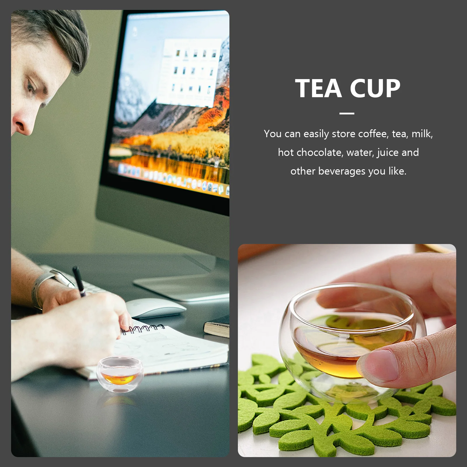 

6Pcs Double-Layer Glass Tea Mugs Clear Teaware Safe for Hot Cold Drinks Home Decor Glass Tea Cup Double-Layer Teacup