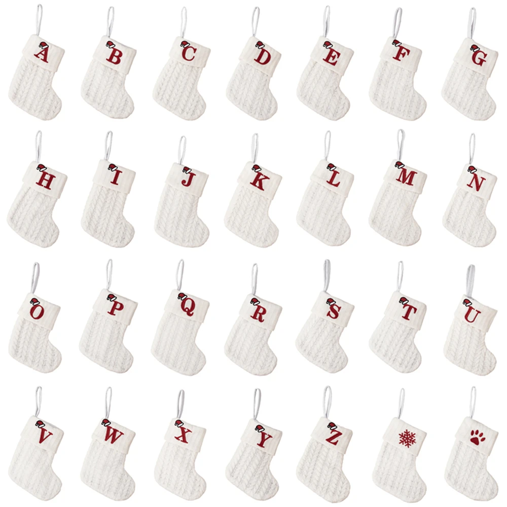 1PC A-Z Letter Hanging Christmas Stockings Knitted Socks  Christmas Tree Hanging for Family Party Decoration
