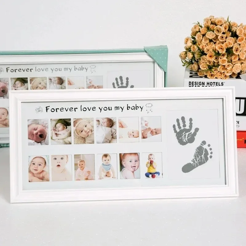 39X21 Cm Baby Growth Photo Frame 12 Months Hand and Foot Prints Memorial Infant One Year Old Growth Record Creative Photo Frame