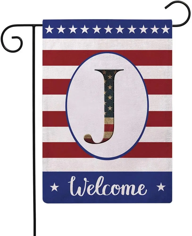 Patriotic Decorative Flag Initial Letter Garden Flags with Monogram J Double Sided American  Day Flag Welcome Burlap