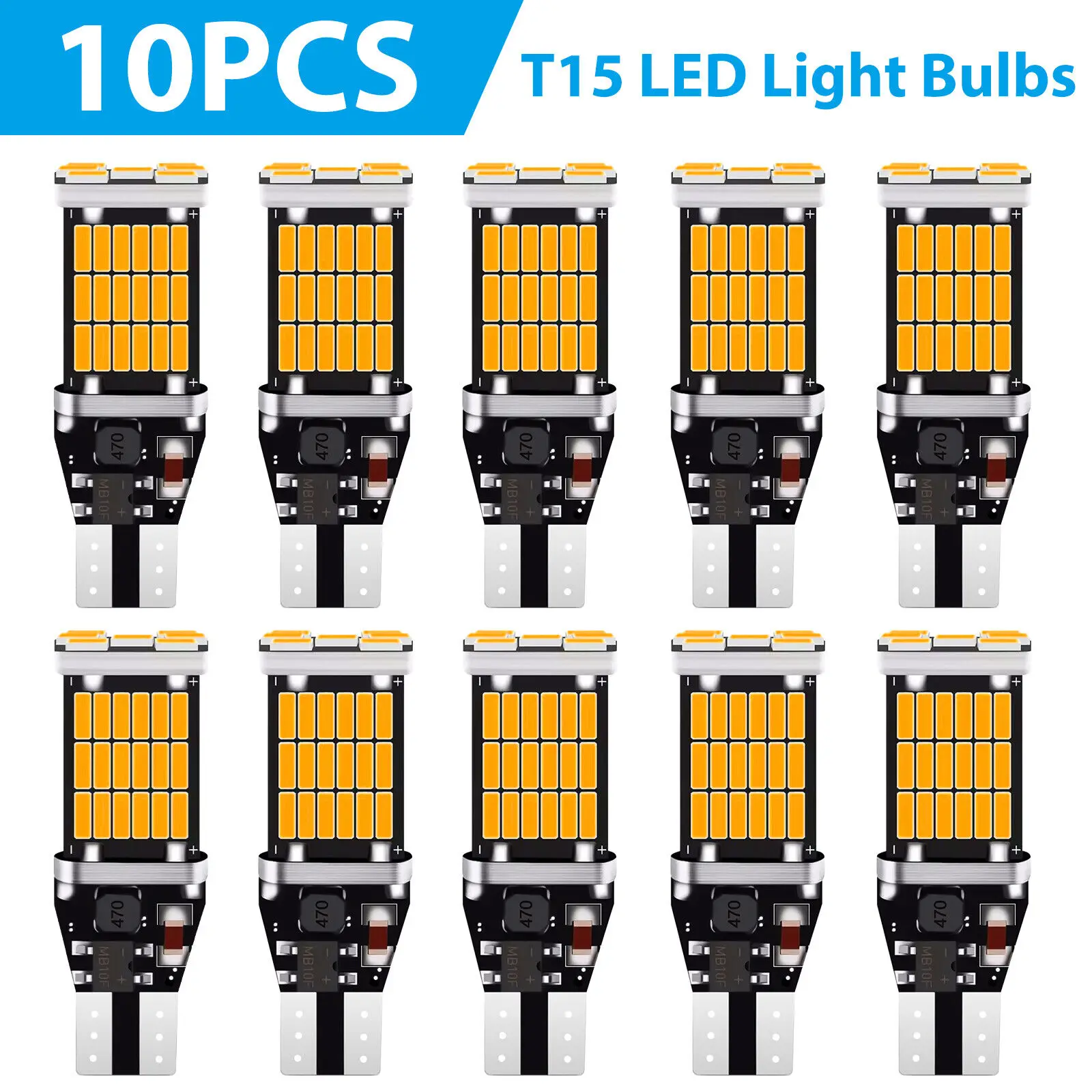 

10x Super Bright T15 912 921 W16W Canbus LED Bulbs Backup Reverse Lights Yellow