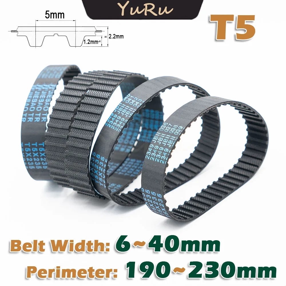 T5 Type Closed Loop Rubber Timing Belt Perimeter 190 195 200 205 210 215 222 225 230mm Transmission Width 6~40mm Drive Belt CNC