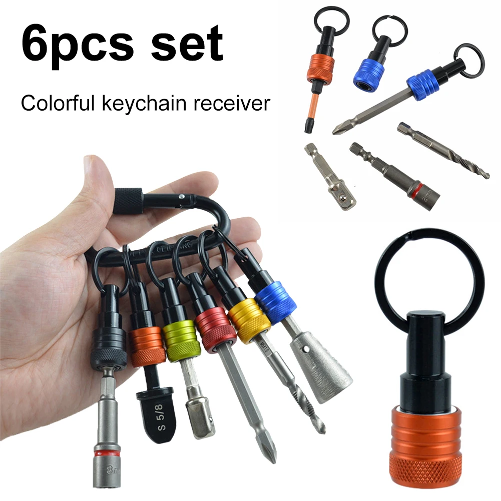6pcs/Set 1/4 Inch Hex Shank Screwdriver Head Holder Quick-Change Extension Rod Extension Rod Key Chain Adapter Drill Bit Holder