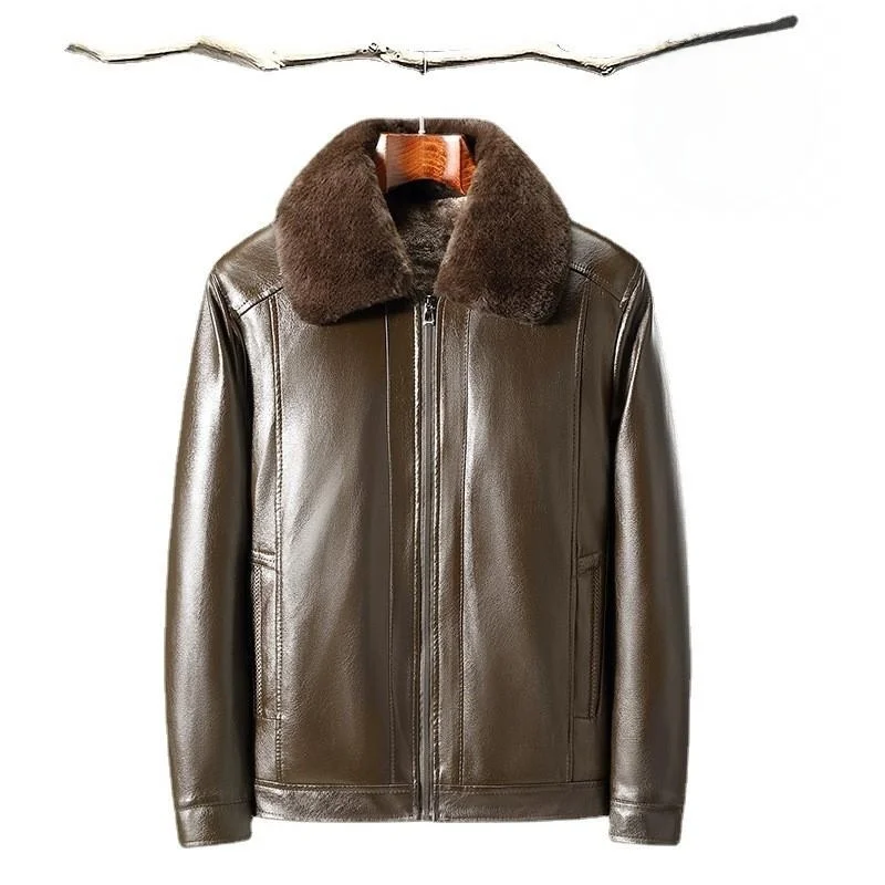 

Мужская длинная куртка-косуха из искусственной кожи с меховым воротником и подкладкой из искусственного меха, осенне-зимняя, без фирменного знака