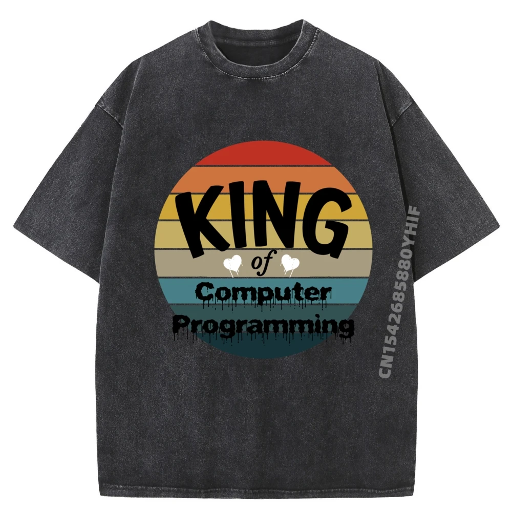 

Cute King Of Computer Programming Normal Graphic T-shirt Mens Tops Tees Vintage Washed T-shirt Men Luxury Clothing
