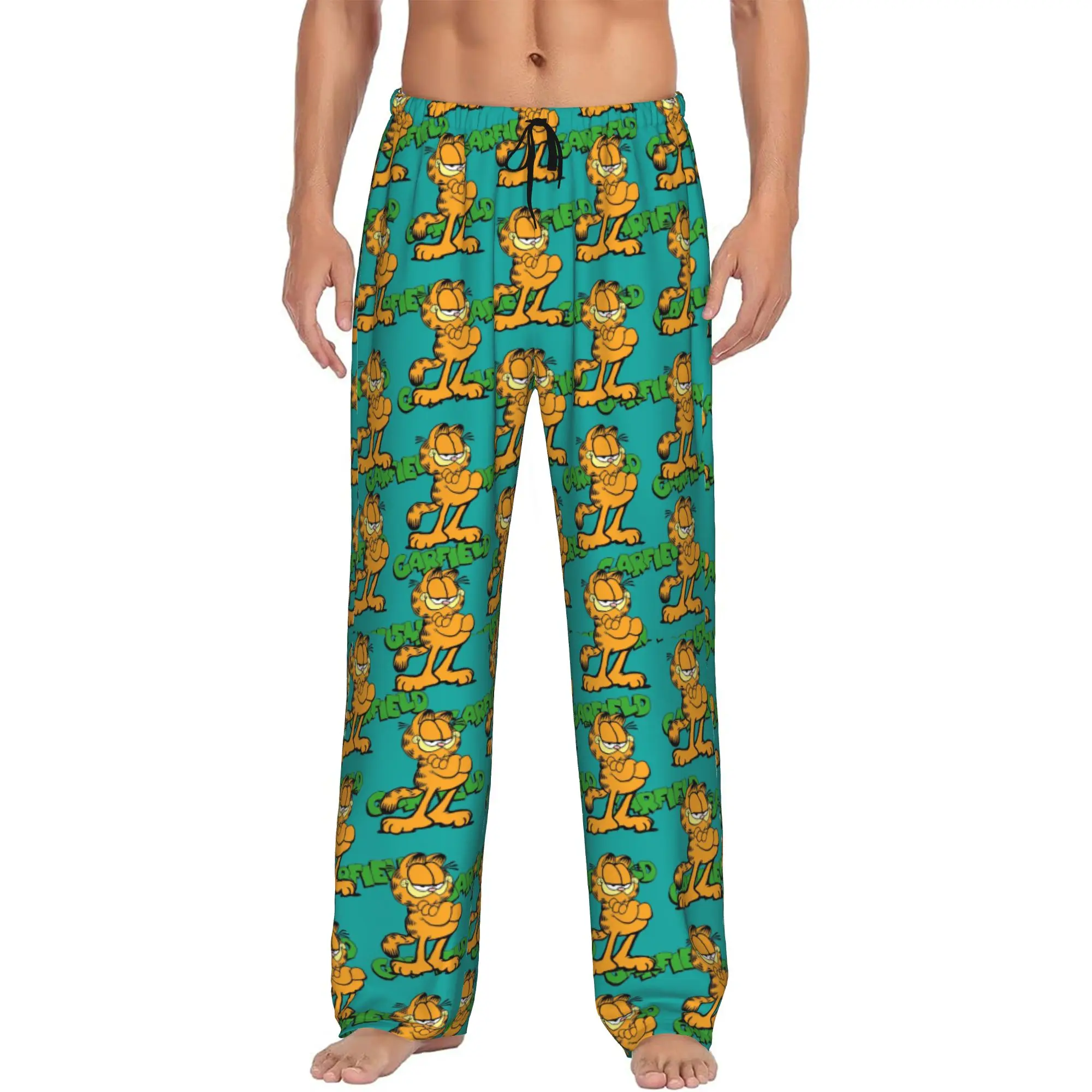 Custom Cat Cartoon Pajama Pants Men's Comic Strip Manga Lounge Sleep Drawstring Sleepwear Bottoms with Pockets