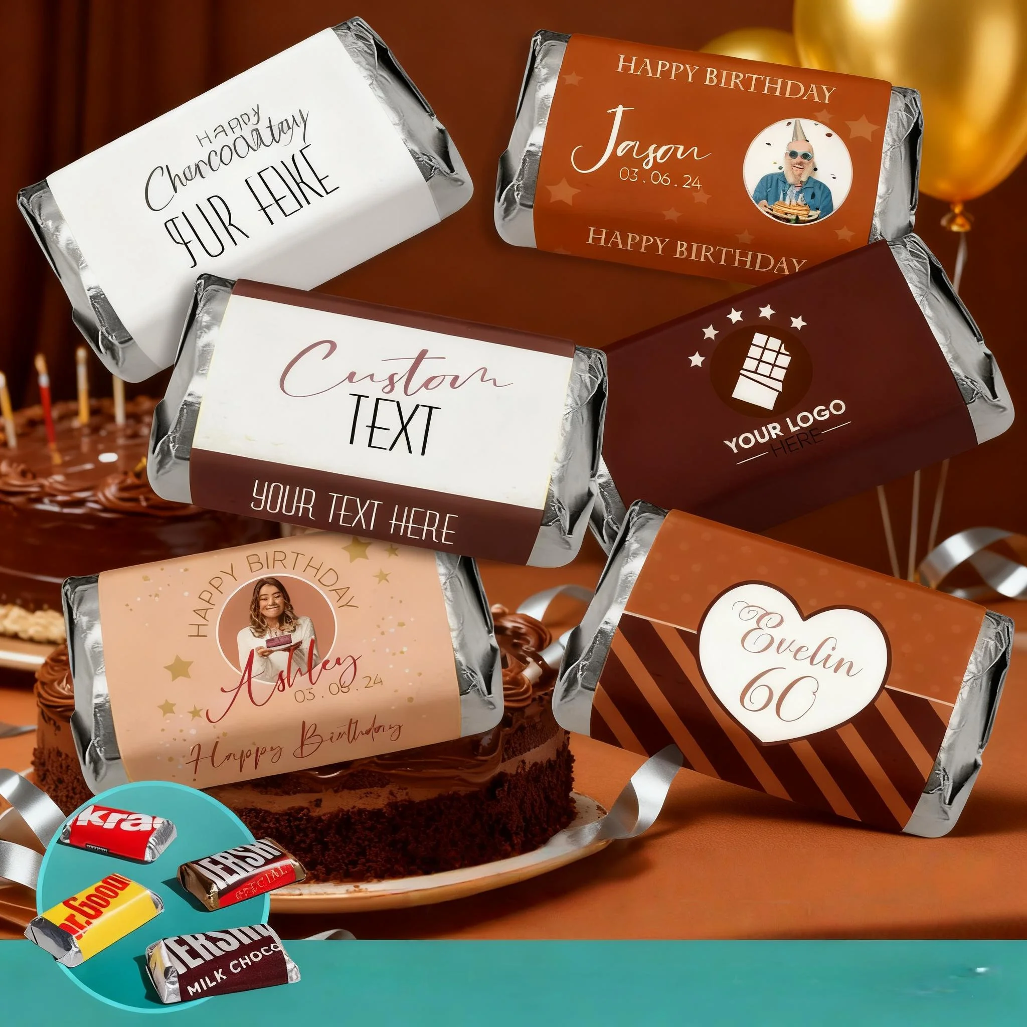 Custom Personalized Mini Candy Wrappers Printable Photo/Logo/Text Birthday Party Giveaway Stickers Labels Only