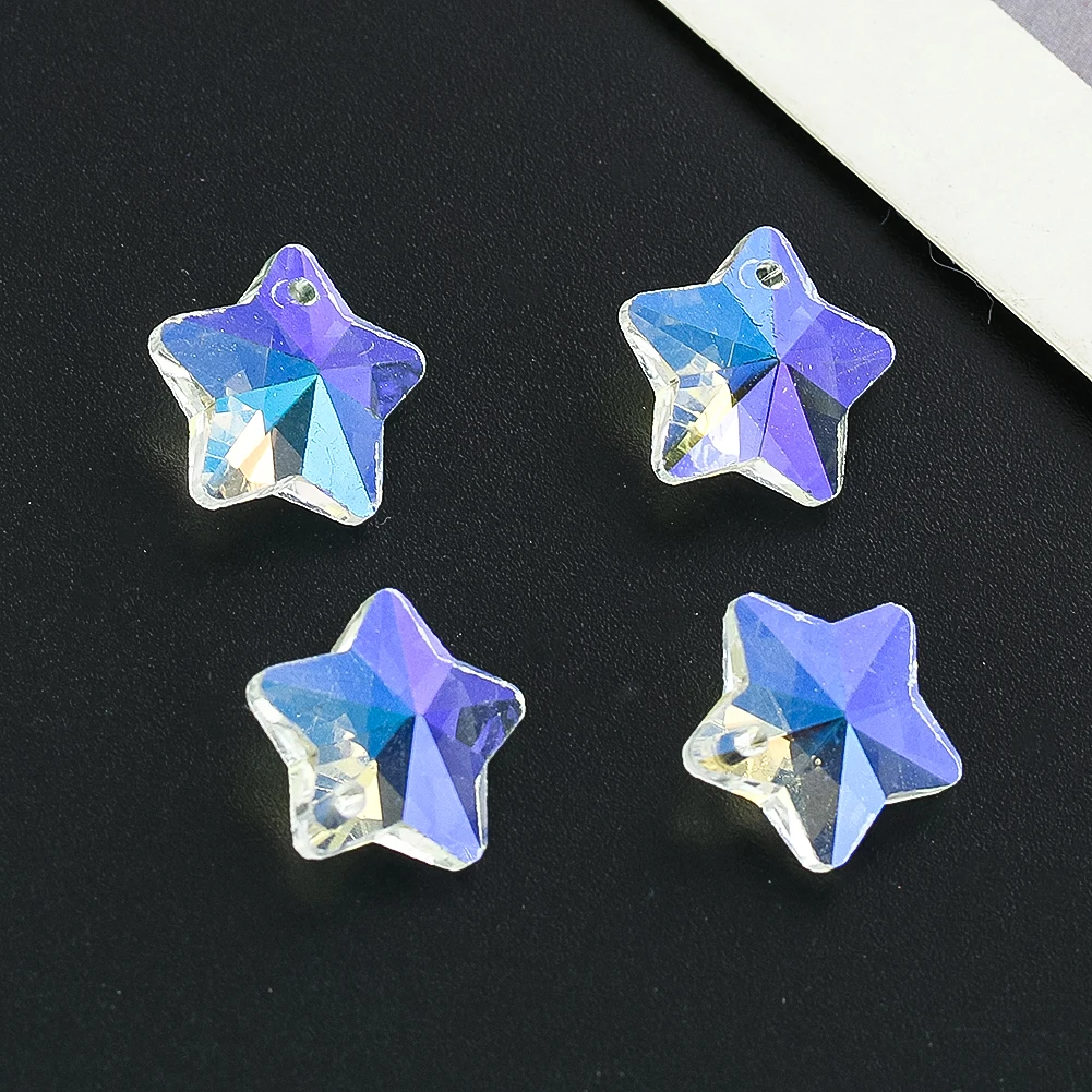 10pcs Crystal Pentagram Star Beads 14mm AB Color Single Hole Glass Bead Charm Sun Catcher Chandelier Light Curtain Accessories