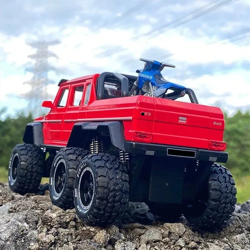 1:28 6*6 Big Tyre Alloy Pickup Car Model Diecast Toy Metal Off-Road Vehicles Car Model for G63 G65 Simulation Childrens Gift