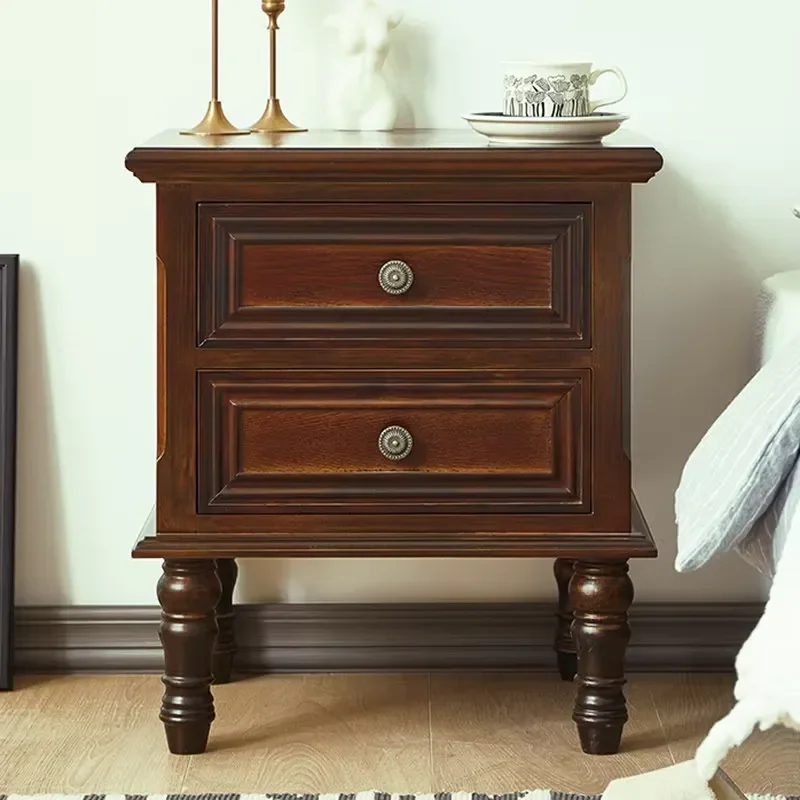 Deluxe European American Style Solid Wood Storage Bedside Table Bedroom Nightstands Side Tables Chest of Drawers Furniture