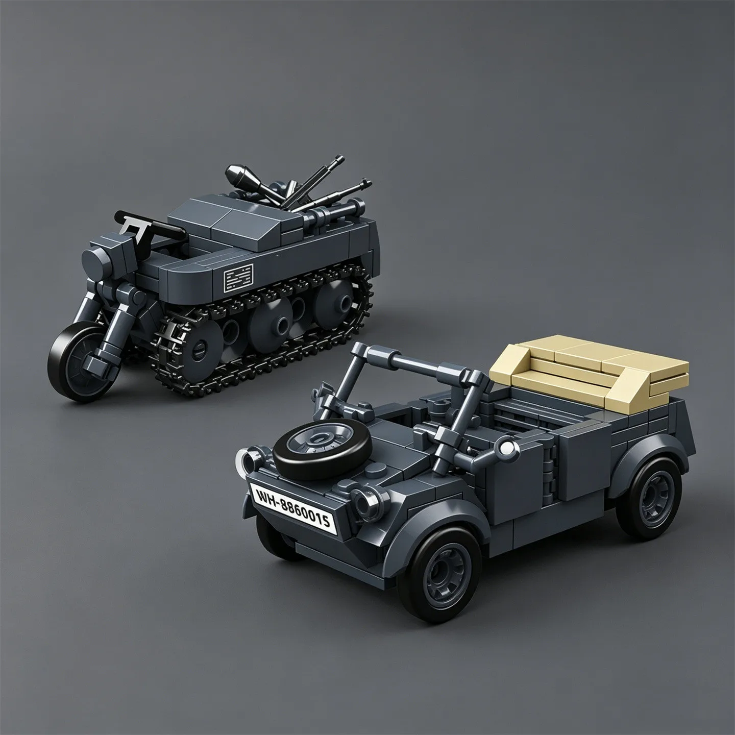 

Sd.Kfz. 2 Half-Track Motorcycle Building Blocks VW Type 82 Water Tank Toy Tracked Armored Vehicle