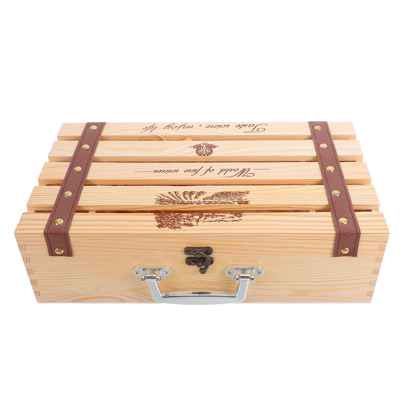 

2 Wooden Gift Boxes for 2 Bottles Rustic Style Handled Packaging Box Decorative Storage Case Bottle Holder