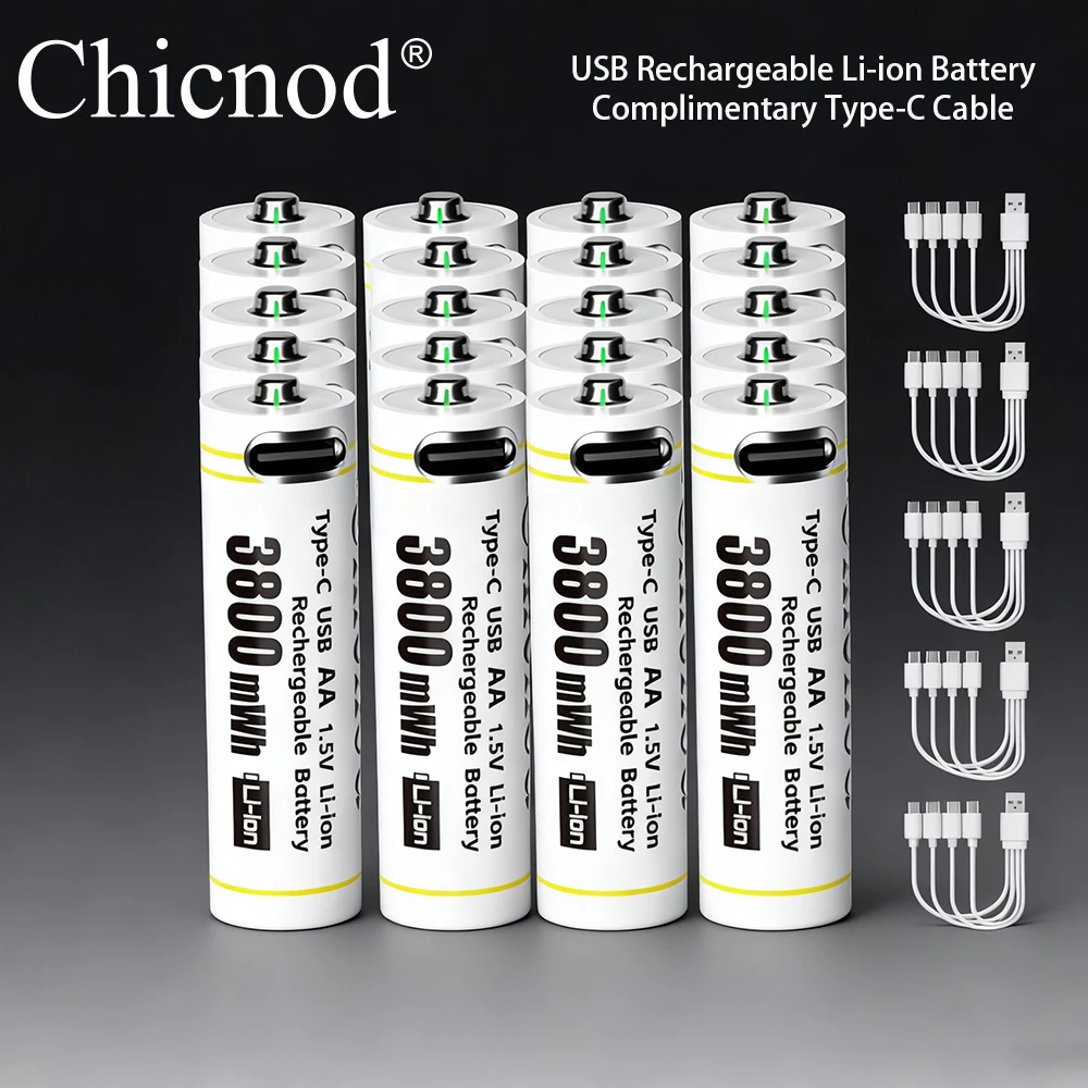 

CHICNOD USB AA Rechargeable Batteries 1.5V 3800mWh Li-ion Battery for Remote Control Mouse Electric Toy Battery withType-C Cable