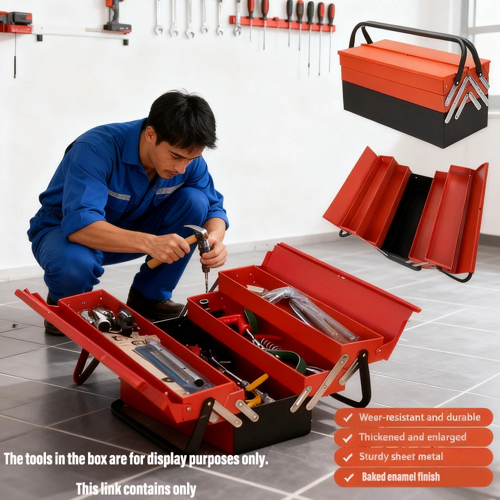 

Foldable Metal Toolbox Durable Folding Iron Tool Box Collapsible Organizer Storage Box for Car Repair Hand Tools Screws Nails